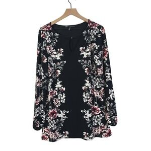 White House‎ Black Market Romantic Ditsy Floral Keyhole Long Sleeve Blouse L